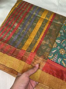 Vibrant Striped &amp; Floral Saree