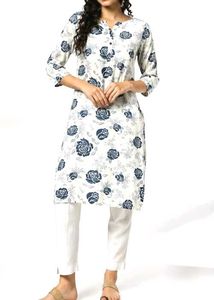 Floral Print Kurta with White Pants