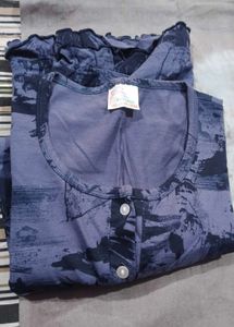 Blue Floral Print Sleeveless Kurta