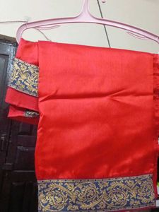 Vibrant Red Saree with Gold Border