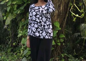 Floral Print Black Short Kurti