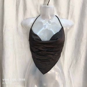 Satin Cowl Neck Halter Top
