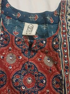 Blue Printed Kurta with Mirror Work Salwar suit