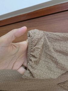 Women's Brown Textured Top with Lace Collar