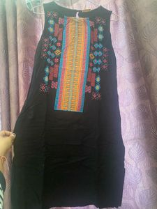 Black Embroidered Sleeveless Dress