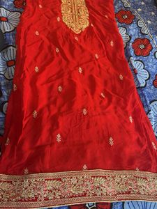 Red Embroidered Silk Blend Suit