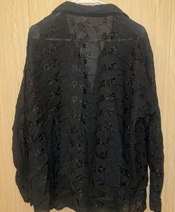 Chic Embroidered Black Button-Up Top