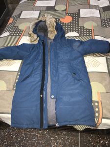 Blue Padded Winter Jacket with Fur Hood