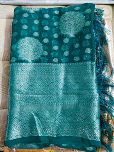 New Exquisite Teal Saree with Tree Motifs