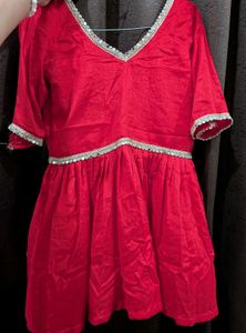 Red Embroidered Kurta set with plazzo