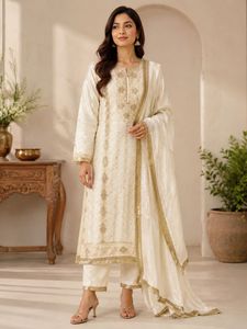 Elegant Off-White Kurta Set with Gold Embroidery