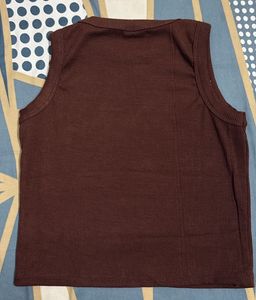 Brown Ribbed Sleeveless Tank Top