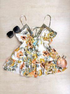 Floral top with Embellished Neckline