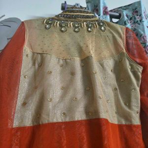 Designer Orange &amp; Gold Ethnic Gown