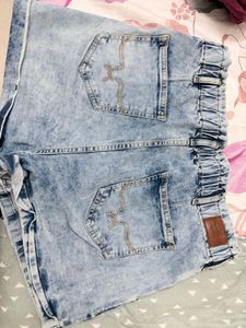 Washed Denim High-Waisted Shorts