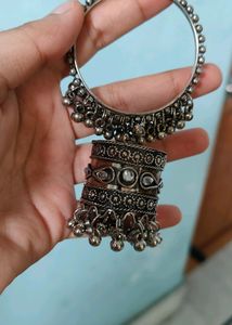 Oxidised Silver Large Jhumkis