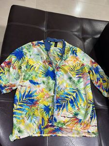 Vibrant Tropical Print Button-Down Shirt