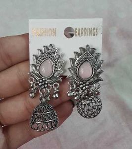 Elegant Oxidized Jhumka Earrings and hair accessor