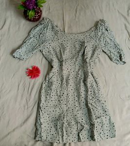Vintage-Inspired Backless Polka Dot Puff Sleeve Dr