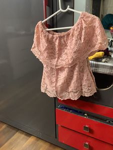 Peach Lace Off-Shoulder Top