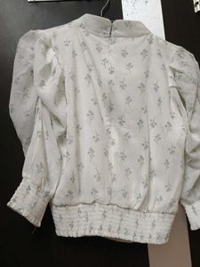 Elegant Floral Print Puff Sleeve Blouse