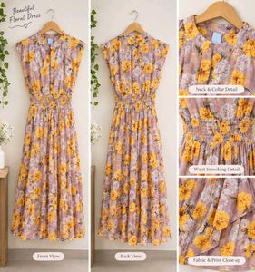 Korean imported Floral georgette dress
