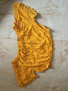 Mustard Lace Trim Crop Top