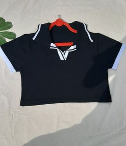 Black Crop Top with White Trim