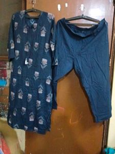 Blue Floral Kurta with Pants Set