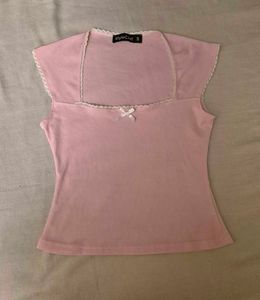 cute coquette pink lace Trim tank top