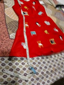 Red Embroidered A-Line Dress