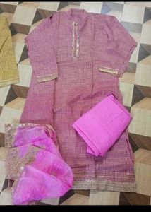 Pink Checkered dress material