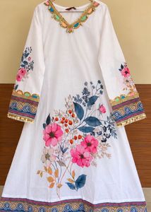 White Kurta with Floral Print