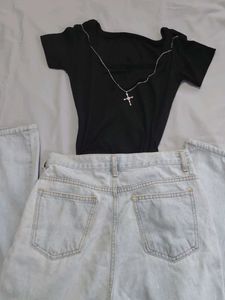 Blue High-Waisted Baggy Flared Jeans