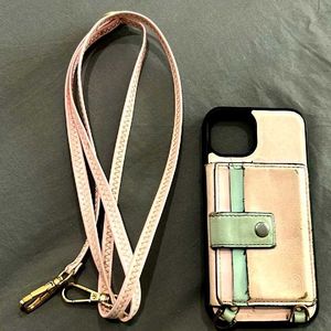 Chic Pink & Mint iPhone14 Pouch with Strap