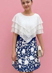 White Layered Ruffle Navy Floral Mini Dress