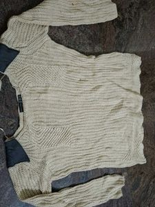 Beige Knitted Sweater with Dark Patches