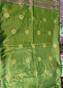 Green Saree with Orange Blouse