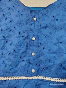 Chic Blue Peplum Top with Lace Trim