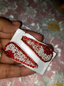 Sparkling Red &amp; White Hair Clips ( 1 Pair )