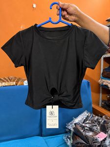 Black Tie-Front Crop Top
