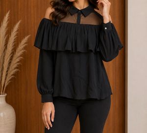 Chic Black Cold Shoulder Ruffle Top