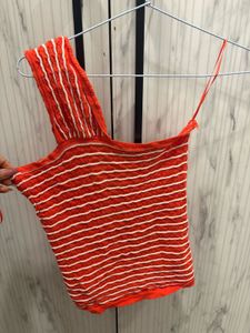 Orange Striped Knit Top