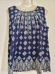 Blue Printed Sleeveless Kurti 38"-40"
