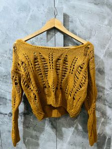 Mustard Yellow Cropped Knit Sweater