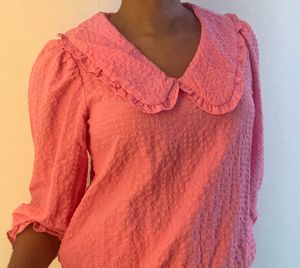 Max Peplum Top With V Neck and Korean Collar
