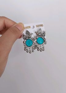 Boho Bird Earrings with Blue Gemstones