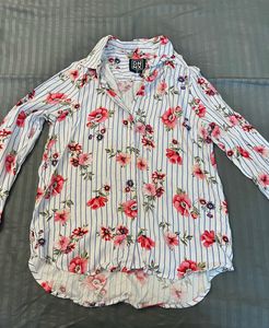Striped Floral Print Button-Up Shirt