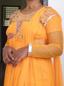 Orange Churidar With Stonework