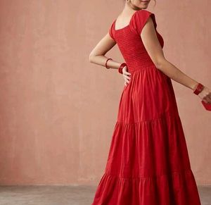 Red Smocked Tiered Maxi Dress